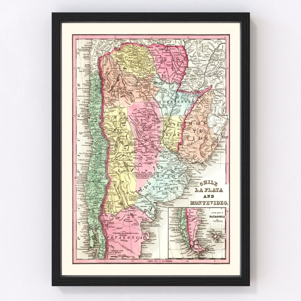 Chile, Argentina, Uruguay Vintage Map 1842