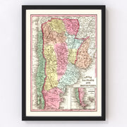 Chile, Argentina, Uruguay Vintage Map 1842