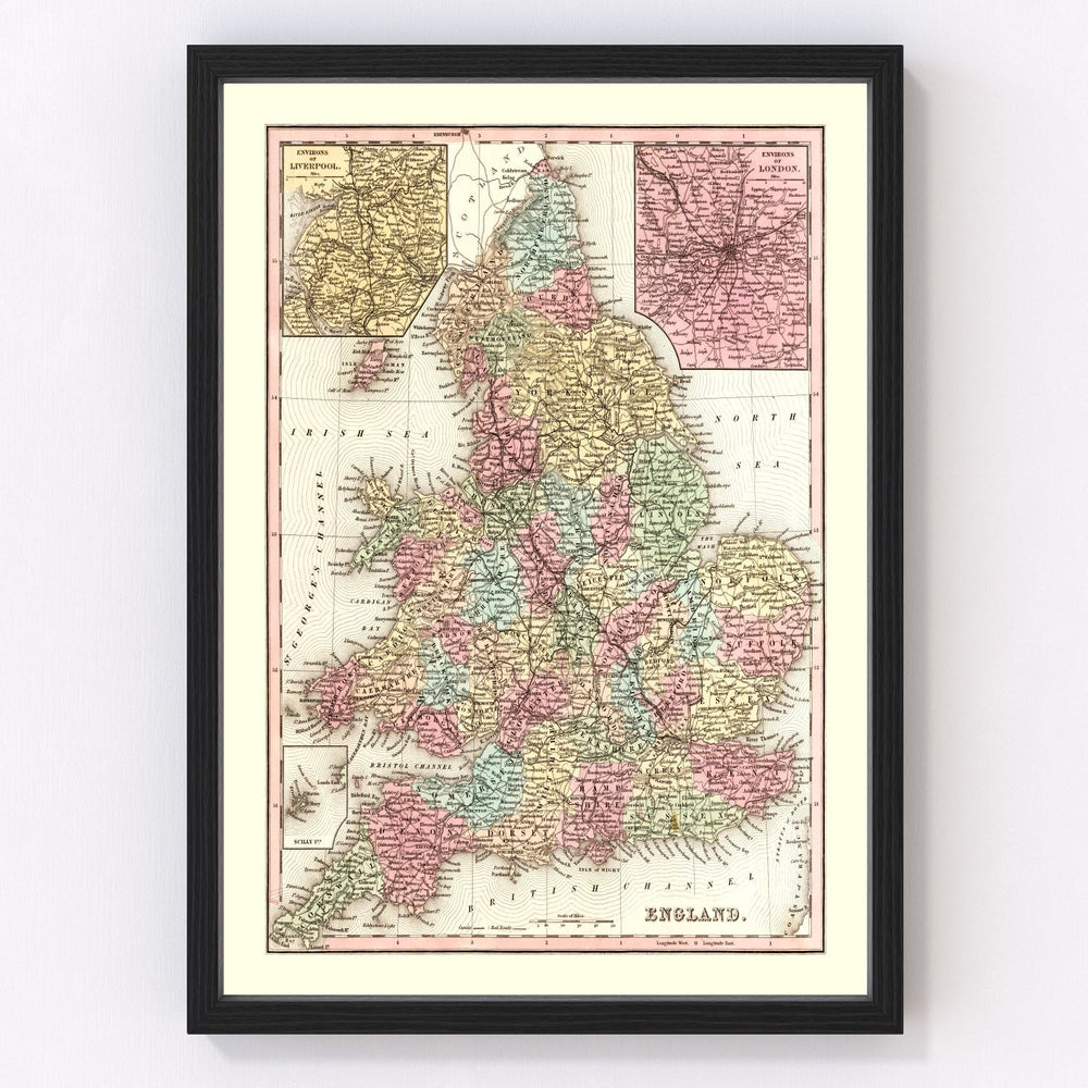 England Vintage Map 1842