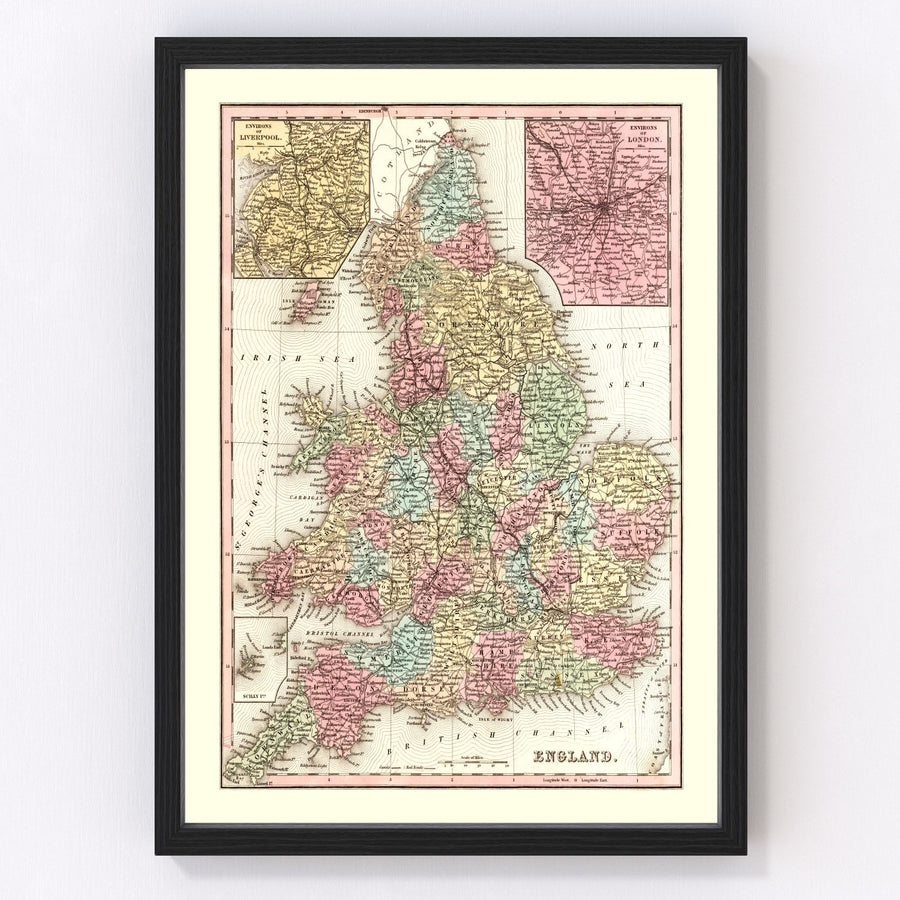England Vintage Map 1842
