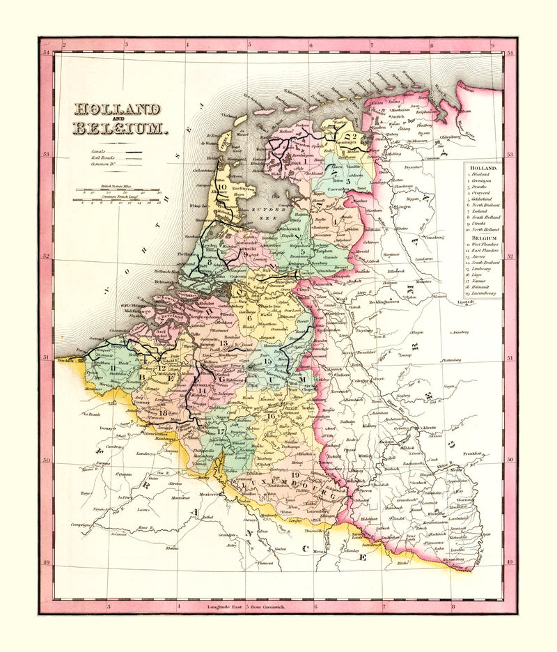 Size comparison using Vintage Map of Holland And Belgium 1836