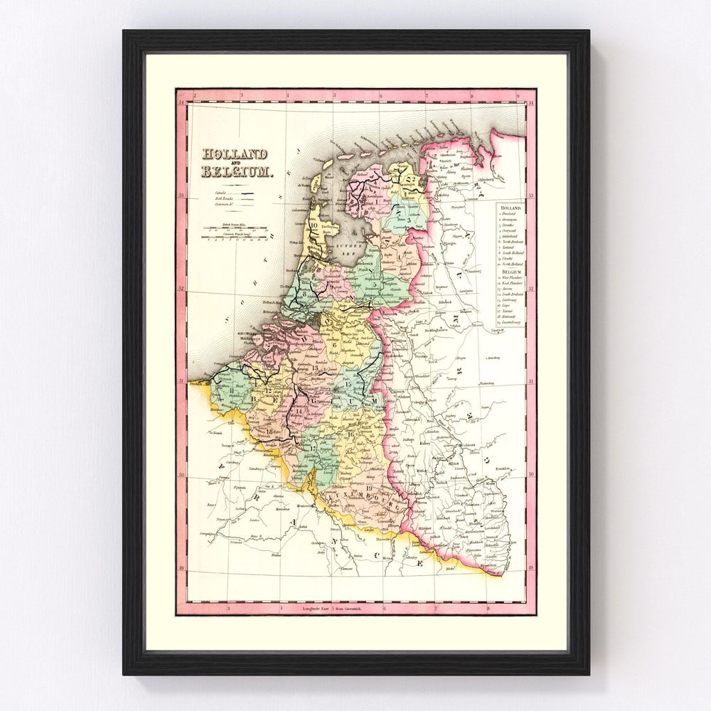 Holland, Belgium Vintage Map 1836