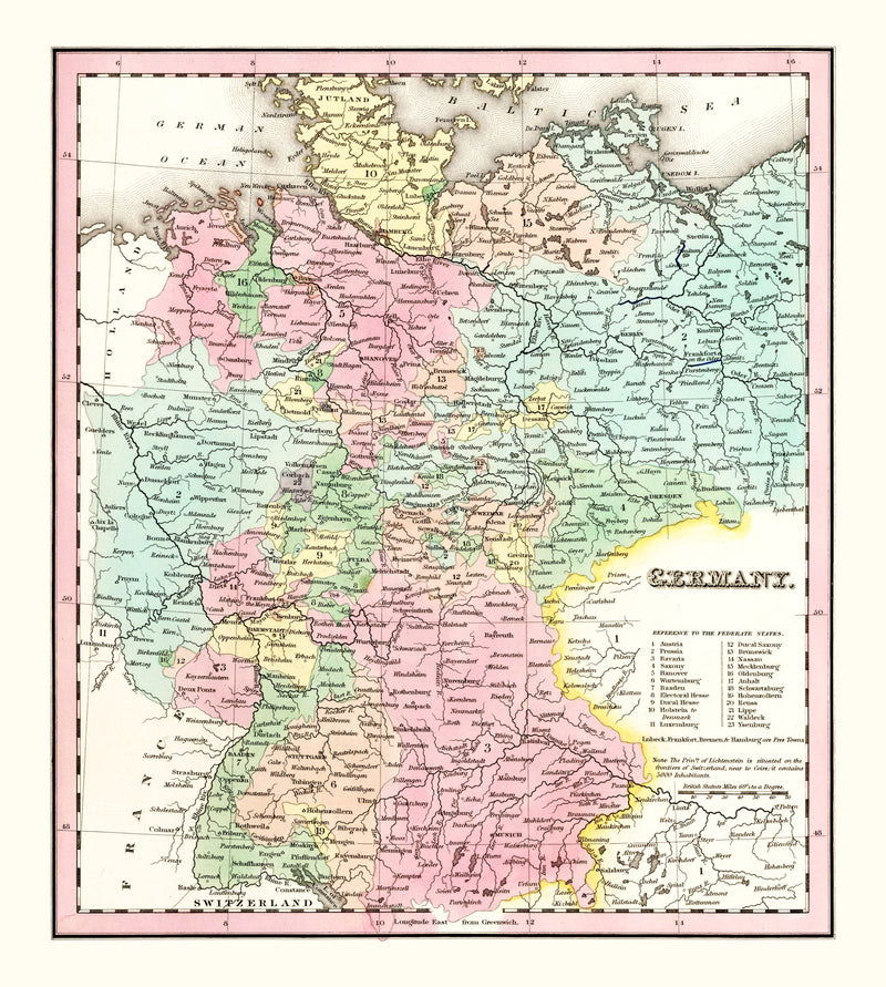 Size comparison using Vintage Map of Germany 1842