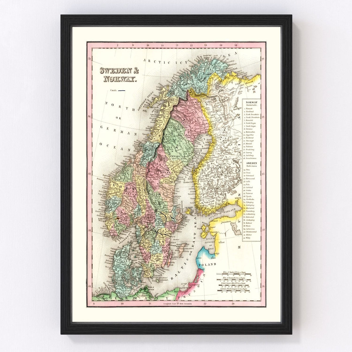 Sweden, Norway Vintage Map 1836