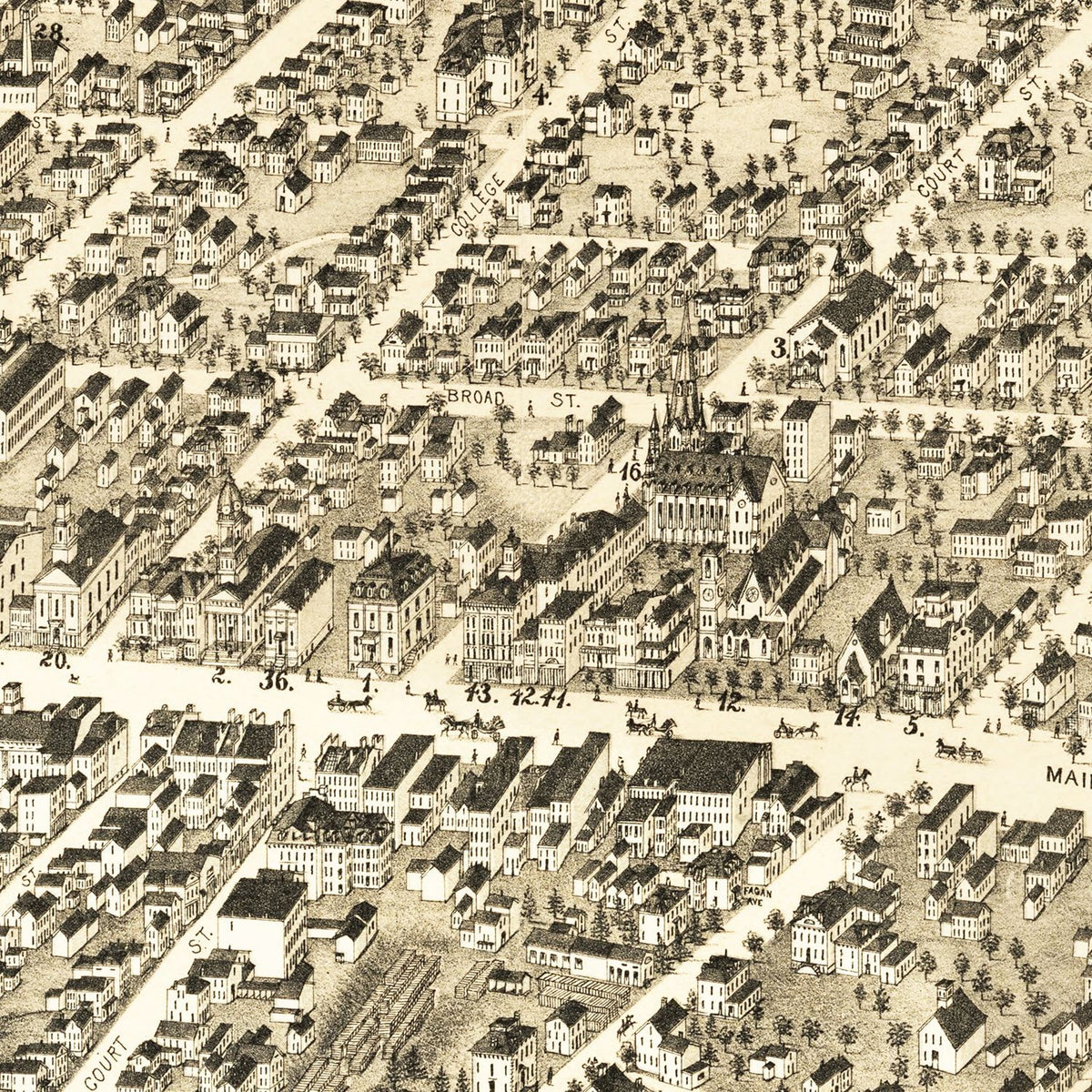 Restored historic details from the 1877 city map of Middletown, Connecticut