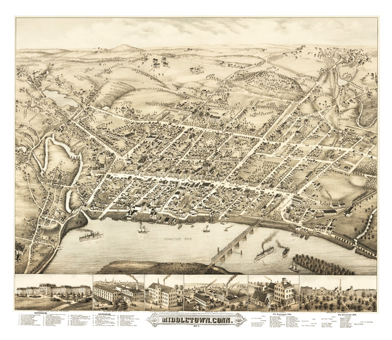 Size comparison using Vintage Map of Middletown, Connecticut 1877