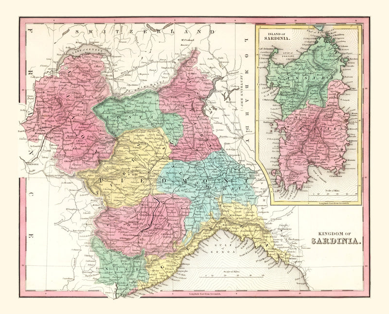 Size comparison using Vintage Map of Kingdom of Sardinia, 1842