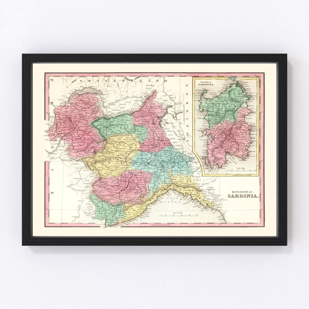 Kingdom of Sardinia Vintage Map 1842