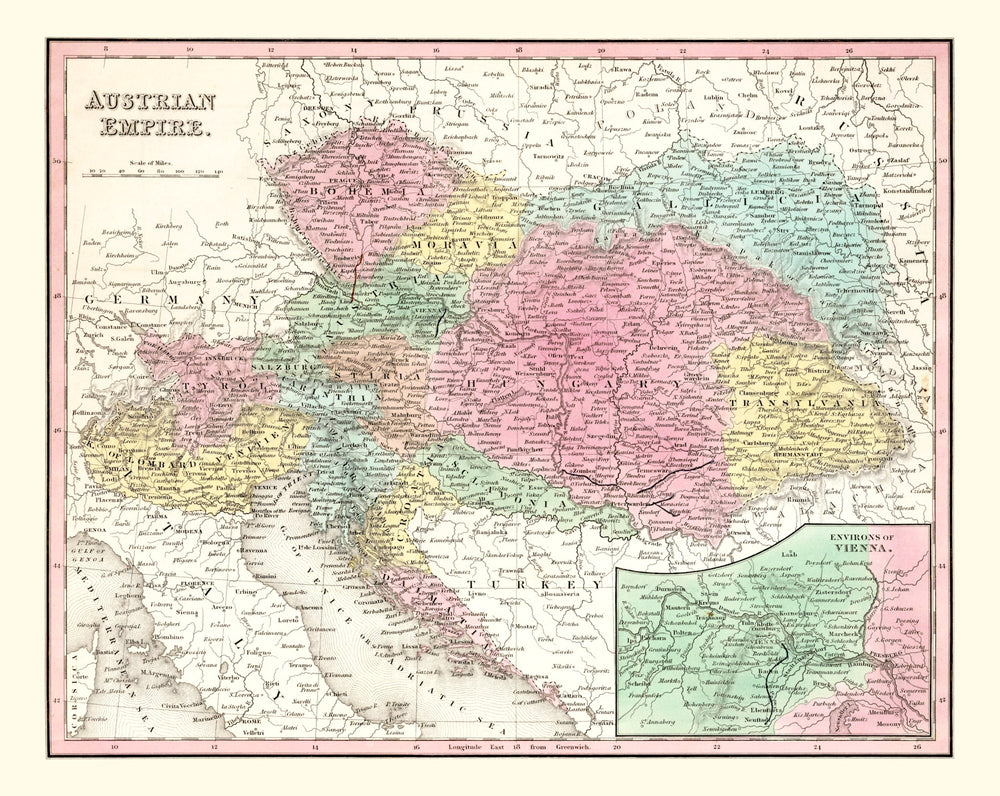Vintage Map of Austria 1836 print style example