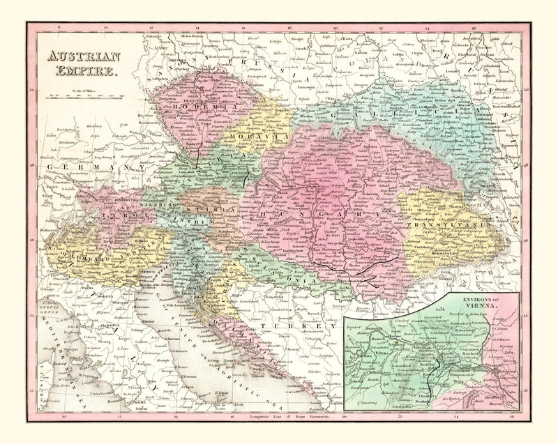 Size comparison using Vintage Map of Austria 1836
