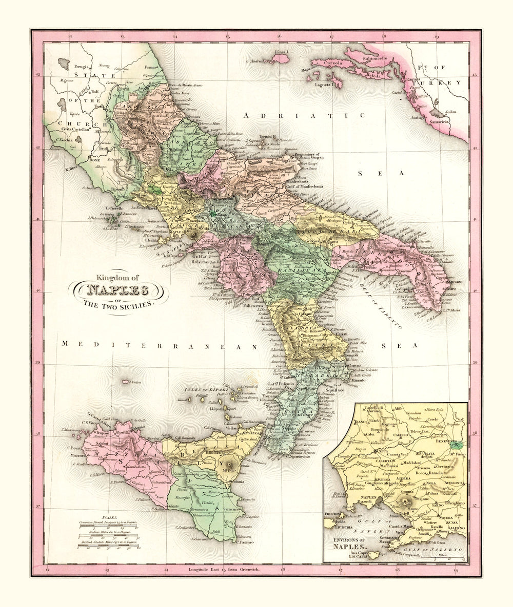 Vintage Map of Italy 1836 print style example