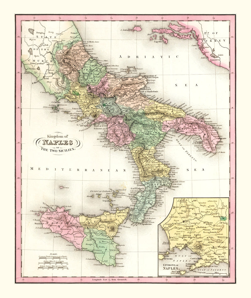 Size comparison using Vintage Map of Italy 1836