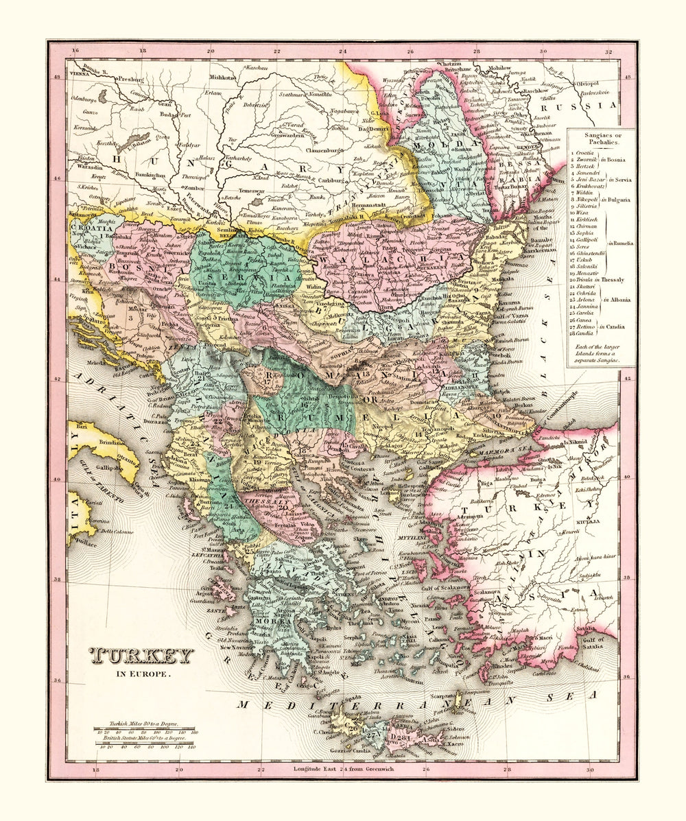 Vintage Map of Turkey (in Europe) 1836 print style example