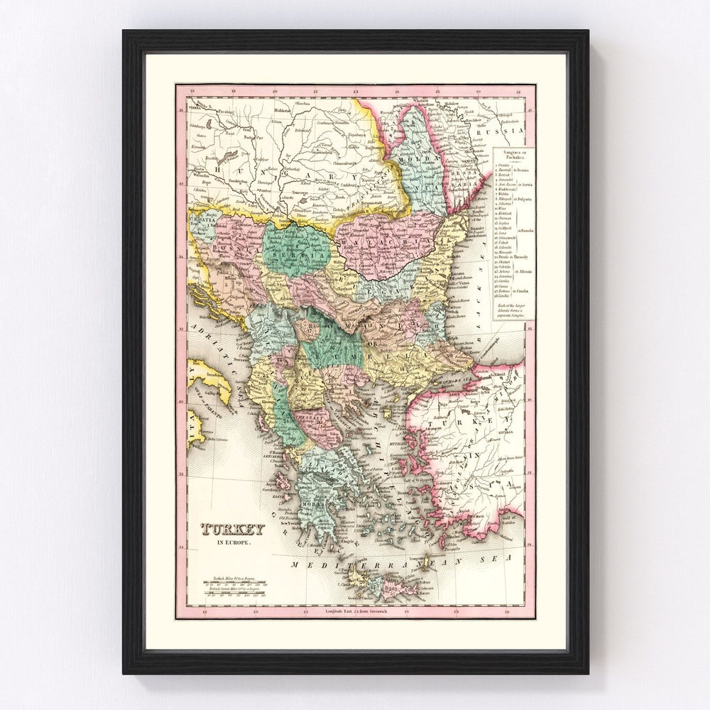 Greece, Albania, Croatia, Bosnia, Herzegovina Vintage Map 1836