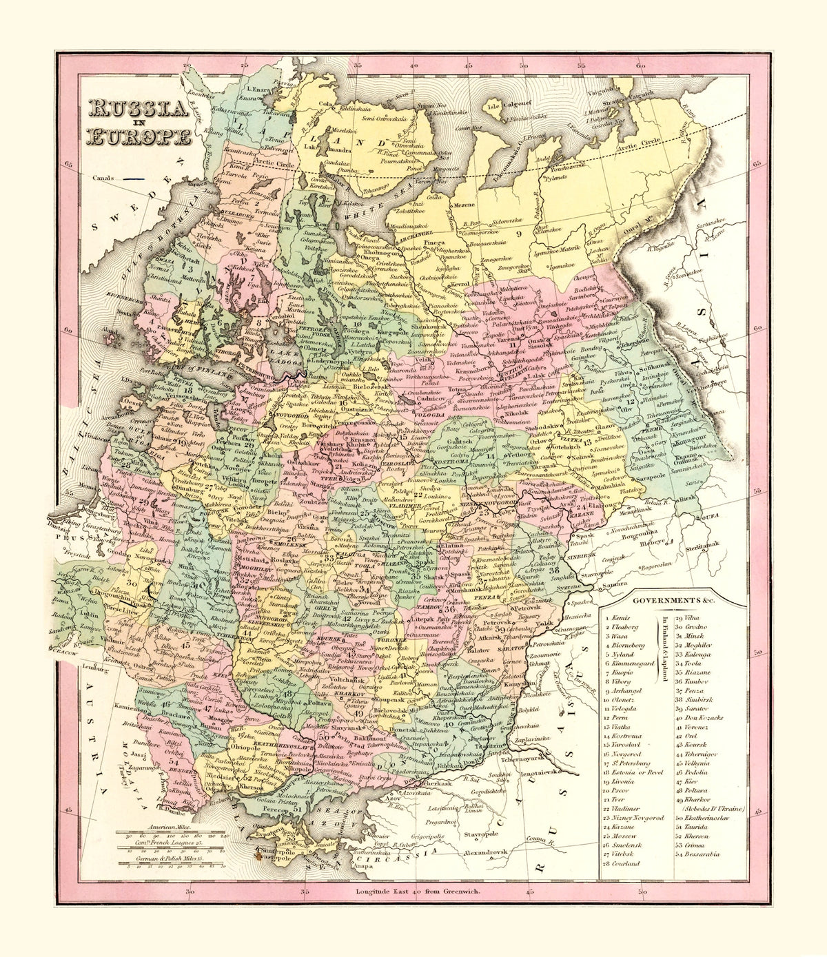 Preview of Vintage Map of Russia (in Europe) 1842