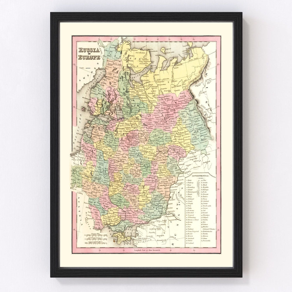Russia, Finland, Latvia, Estonia, Lithuania Vintage Map 1842