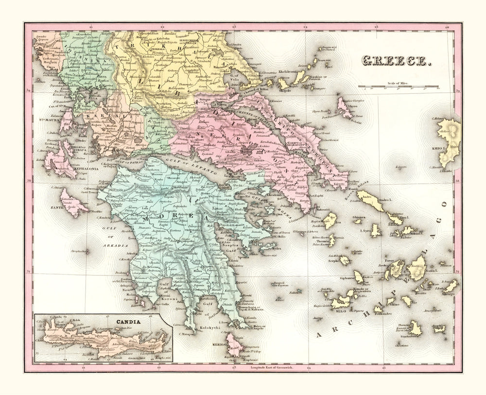 Vintage Map of Greece 1842 print style example