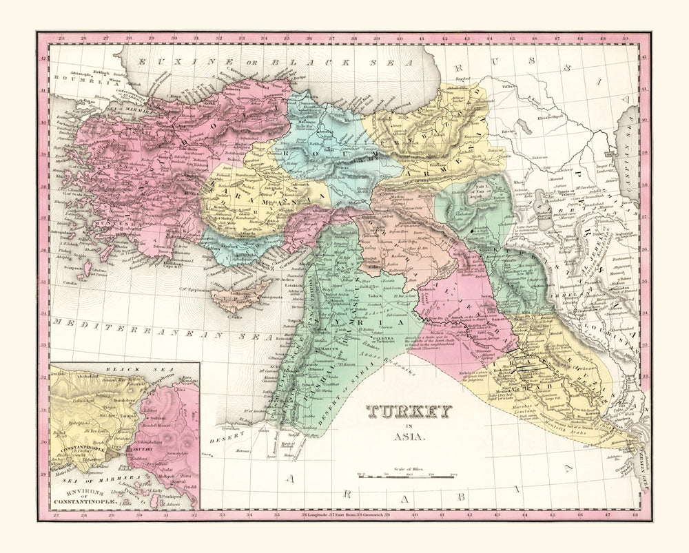 Vintage Map of Turkey (in Asia) 1836 print style example