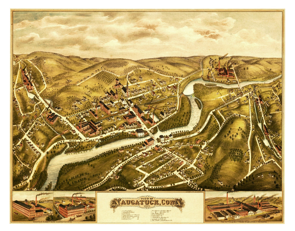 Vintage Map of Naugatuck, Connecticut 1877 print style example