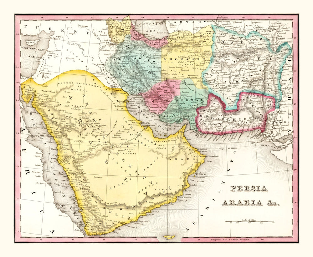 Vintage Map of Persia & Arabia 1836 print style example
