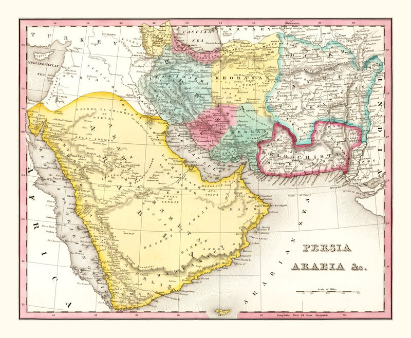Size comparison using Vintage Map of Persia & Arabia 1836