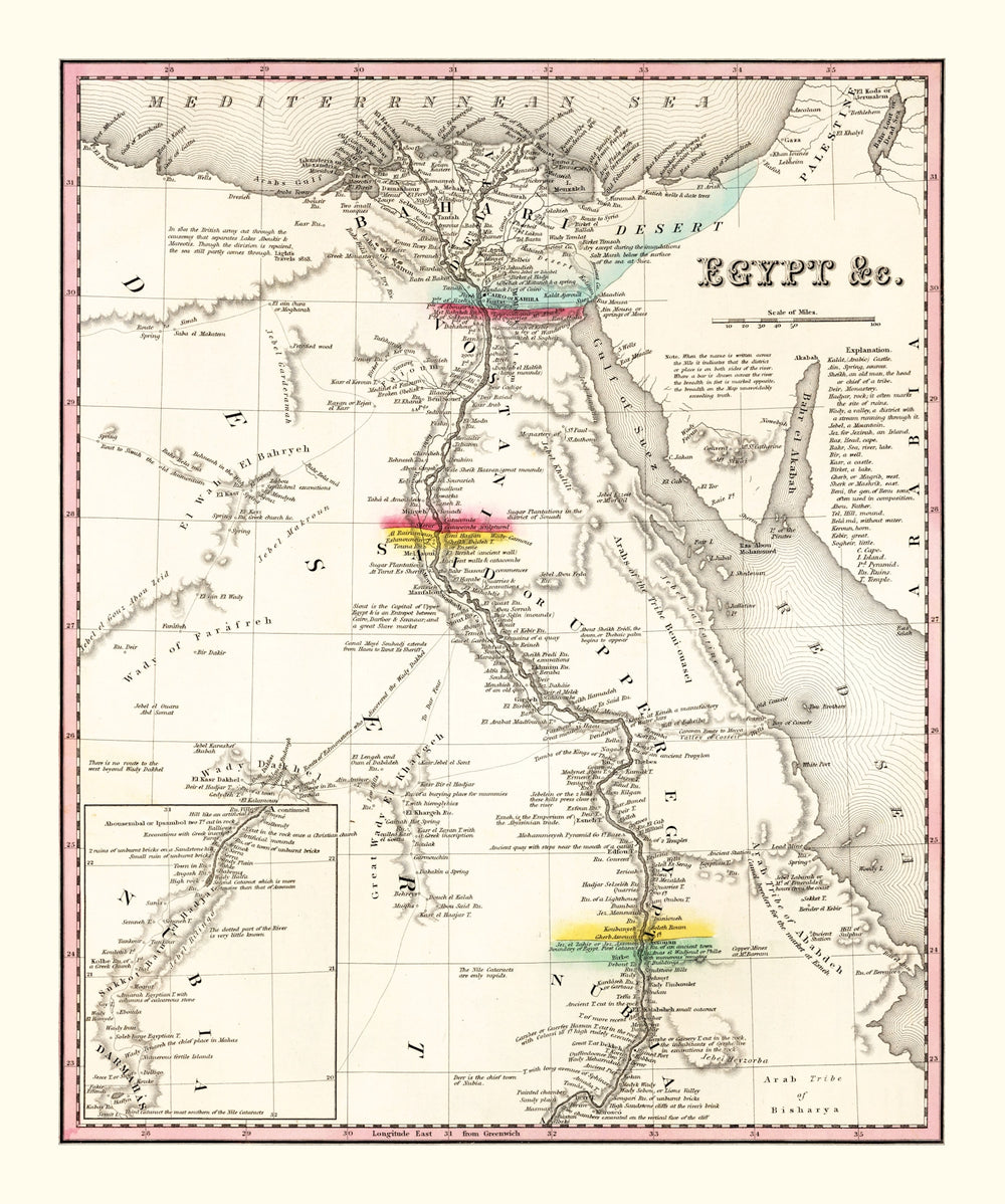 Vintage Map of Egypt 1836 print style example