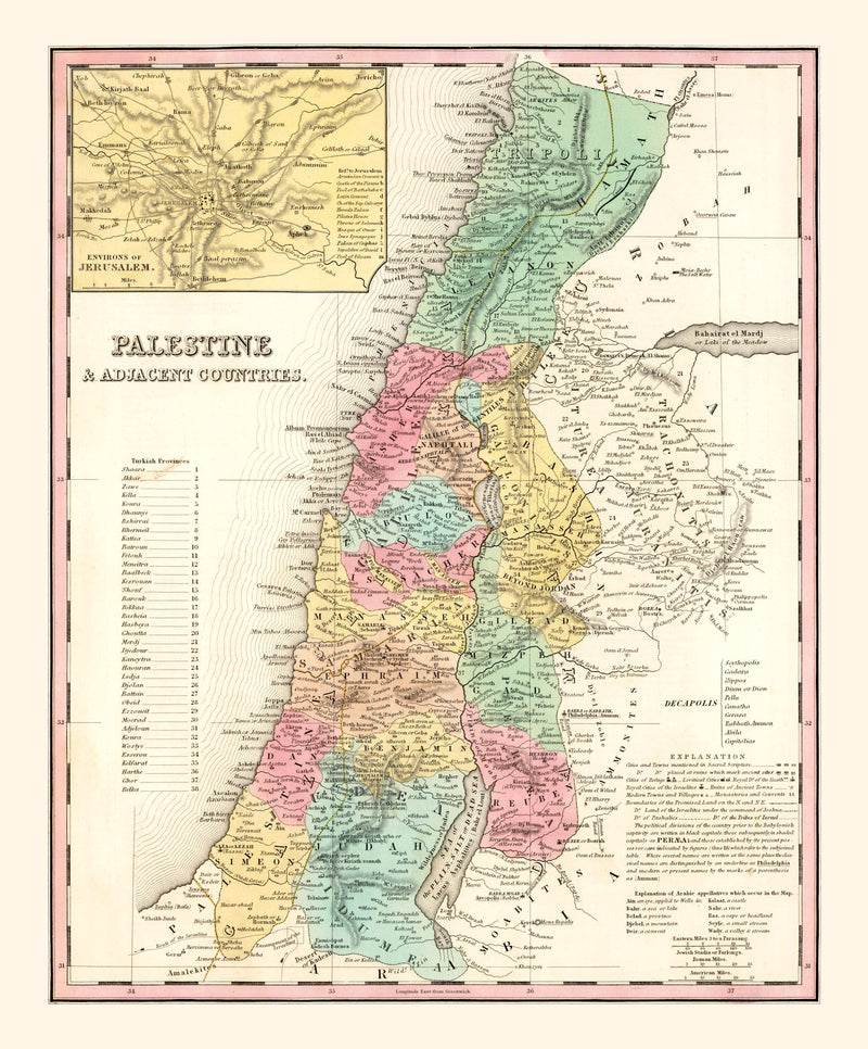 Size comparison using Vintage Map of Palestine 1836