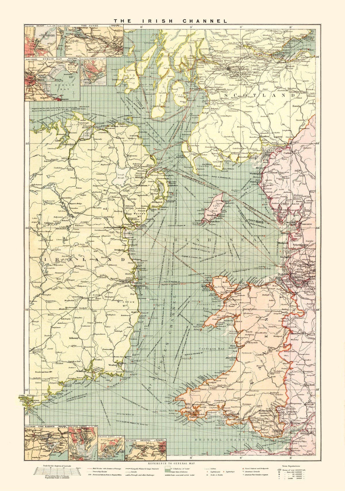 Preview of Vintage Map of the Irish Channel 1905