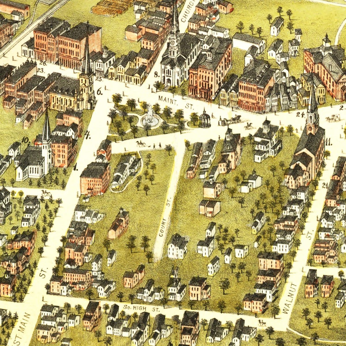 Restored historic details from the 1875 city map of New Britain, Connecticut