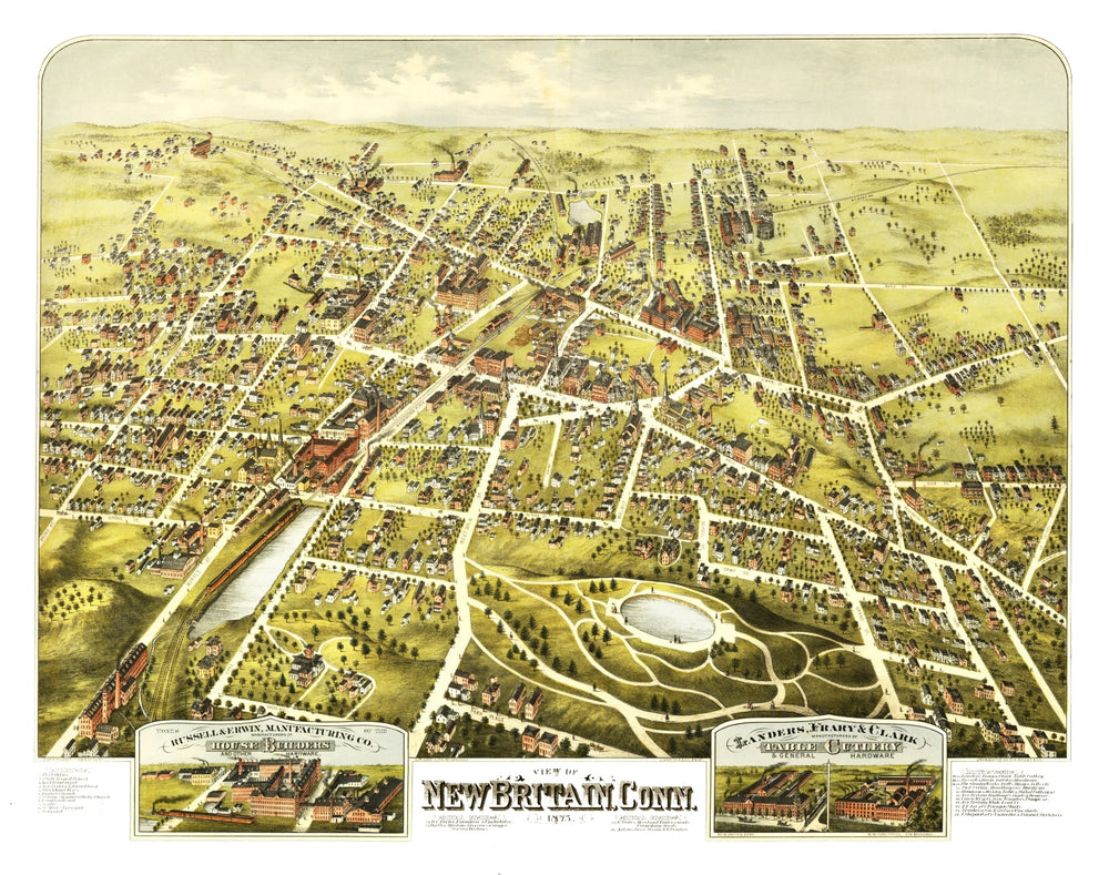 Vintage Map of New Britain, Connecticut 1875 print style example