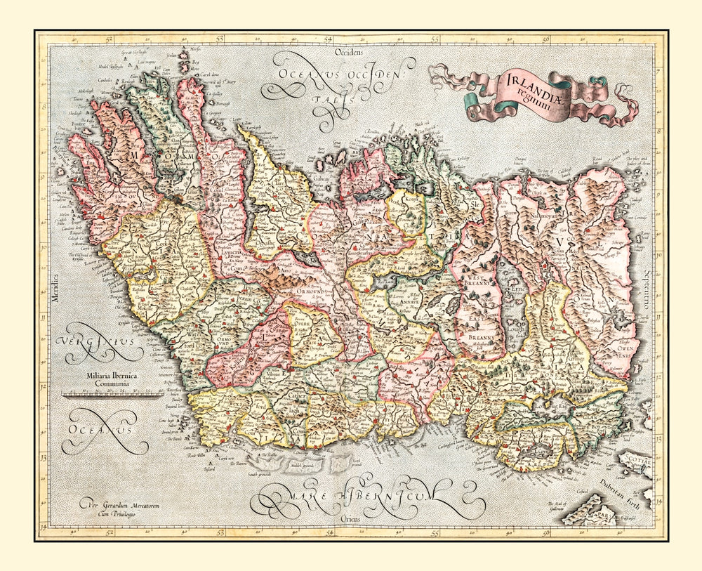 Vintage Map of Ireland 1623 print style example