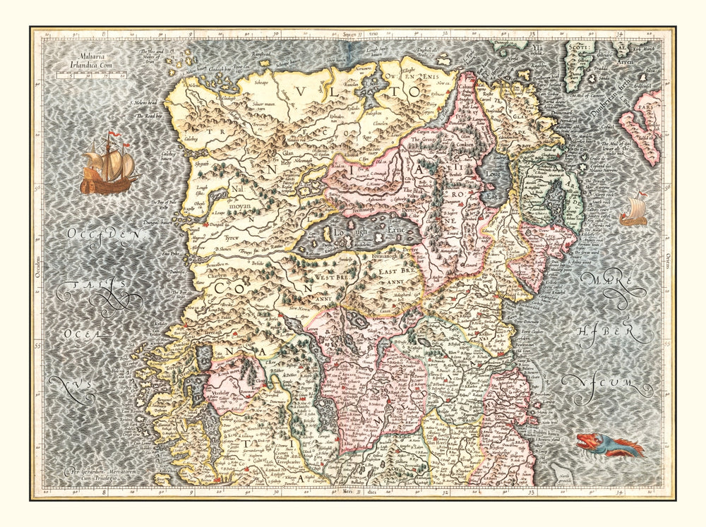 Vintage Map of North Ireland 1623 print style example