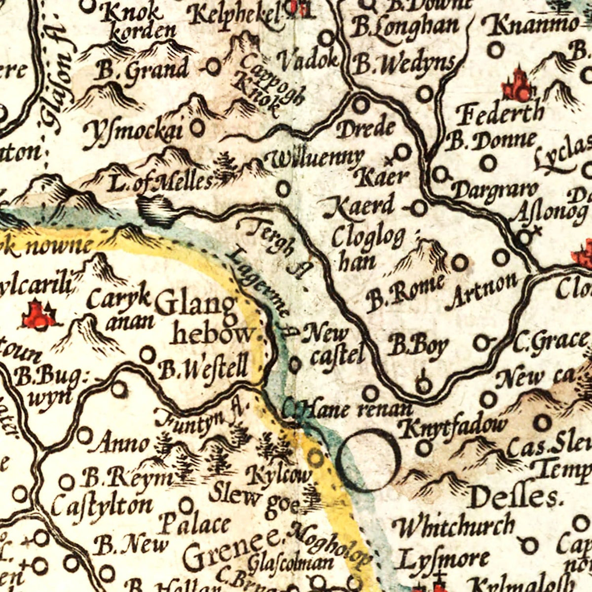 Restored historic details from the 1623 country map of County