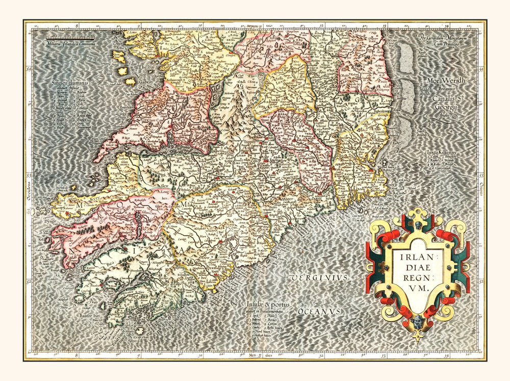 Vintage Map of The Kingdom of Ireland 1623 print style example