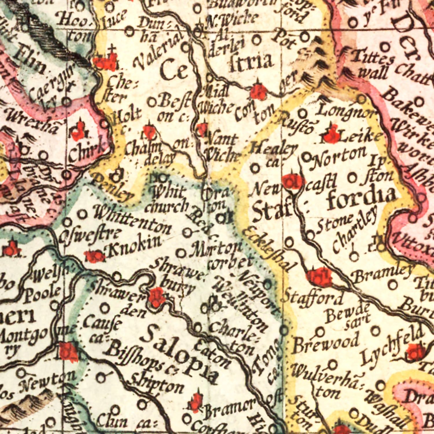 Restored historic details from the 1623 country map of County