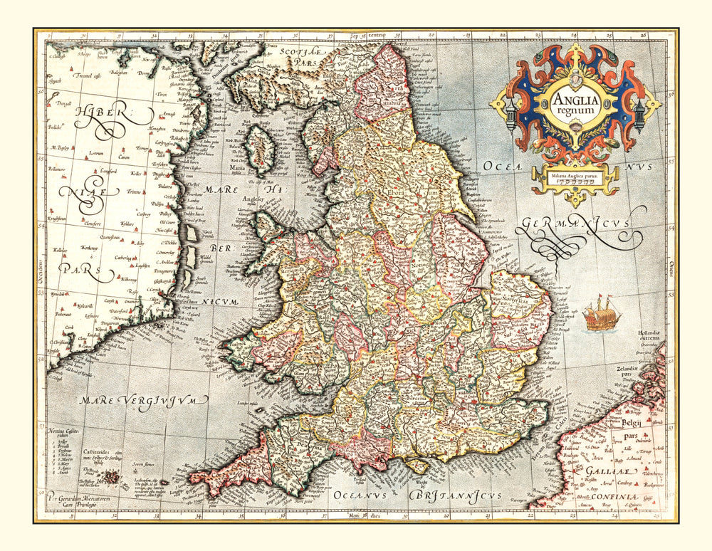 Vintage Map of England 1623 print style example