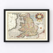 England, Wales Vintage Map 1623