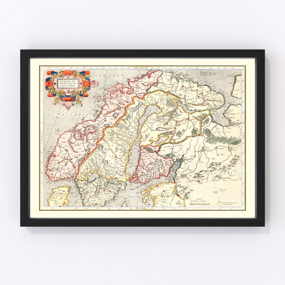Norway, Sweden, Finland Vintage Map 1623