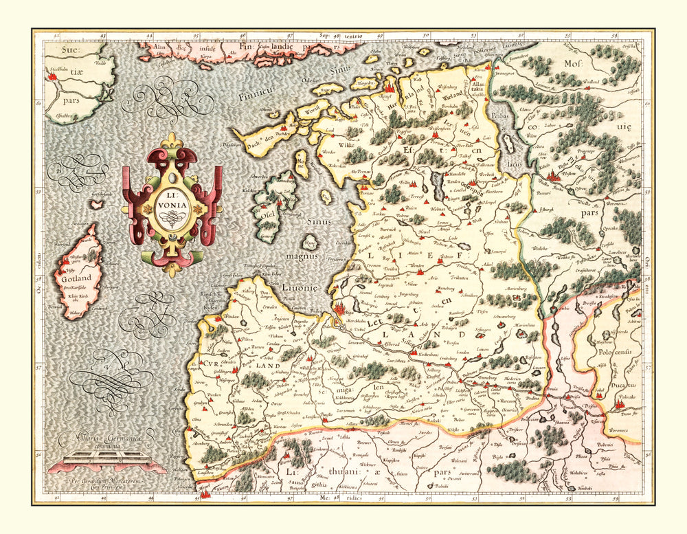 Vintage Map of Latvia 1623 print style example