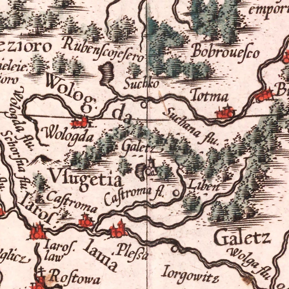 Restored historic details from the 1623 country map of County