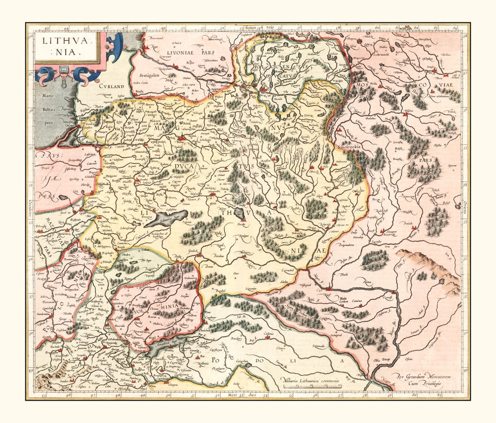Vintage Map of Lithuania 1623 print style example