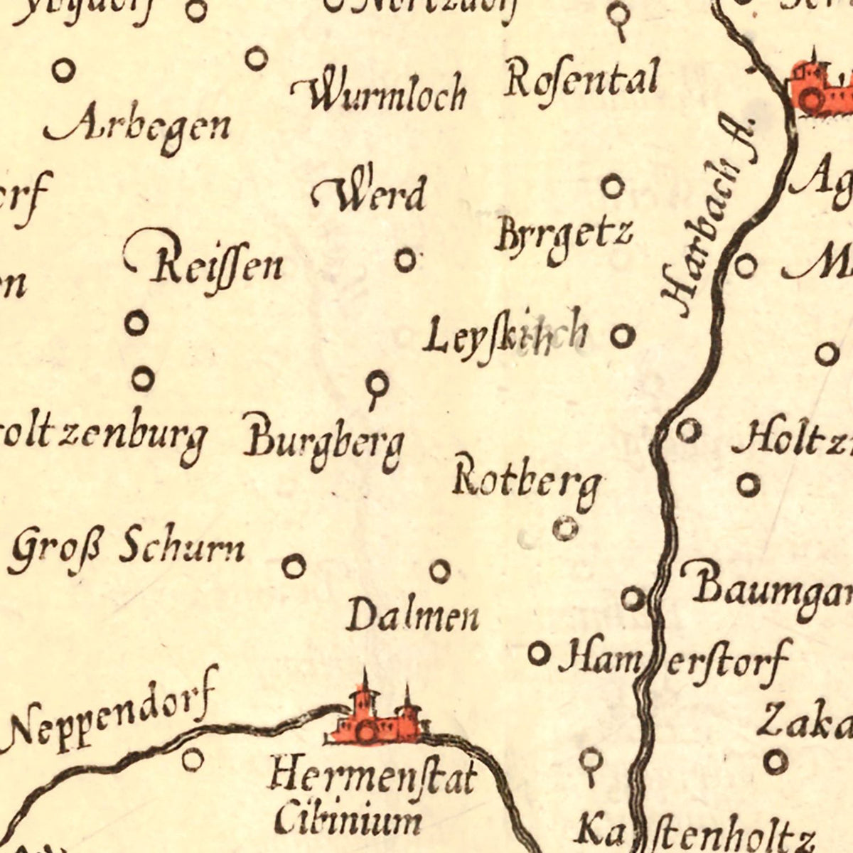 Restored historic details from the 1623 country map of County