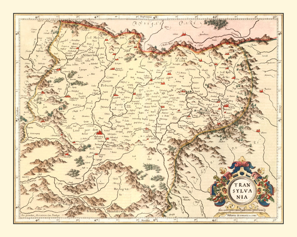 Vintage Map of Transylvania (Romania) 1623 print style example