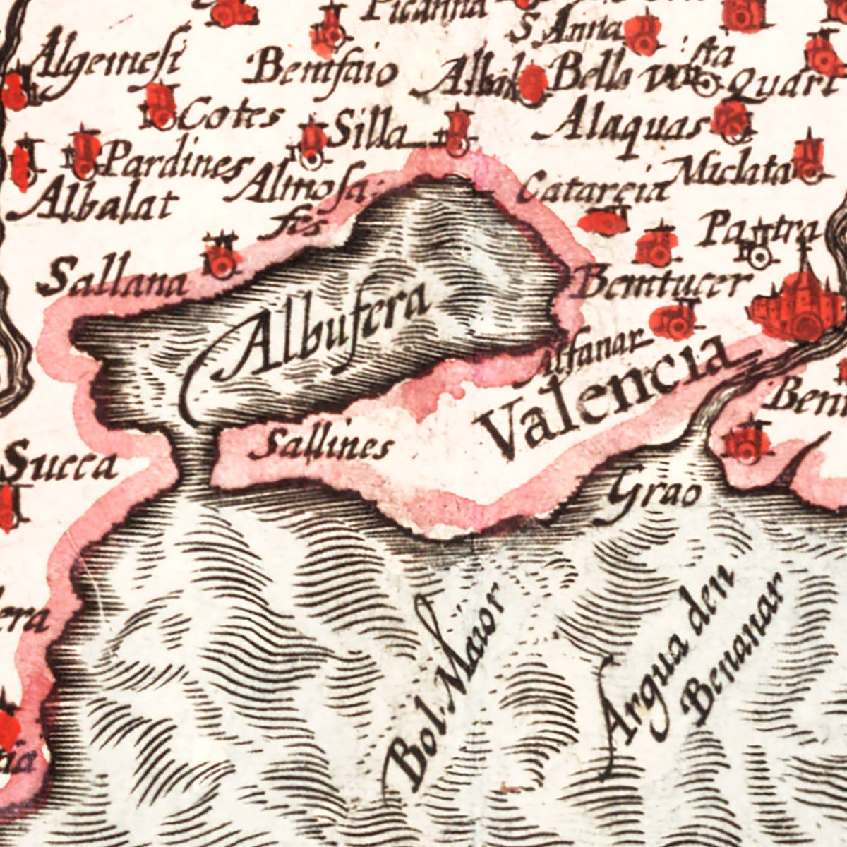 Restored historic details from the 1623 city map of Valencia