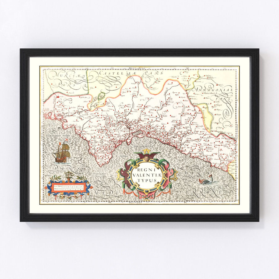 Vintage Map of Valencia, Spain 1623