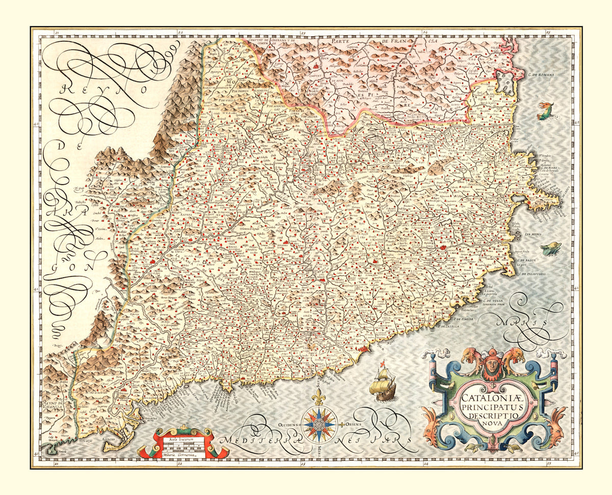Preview of Vintage Map of Catalonia Spain , 1623