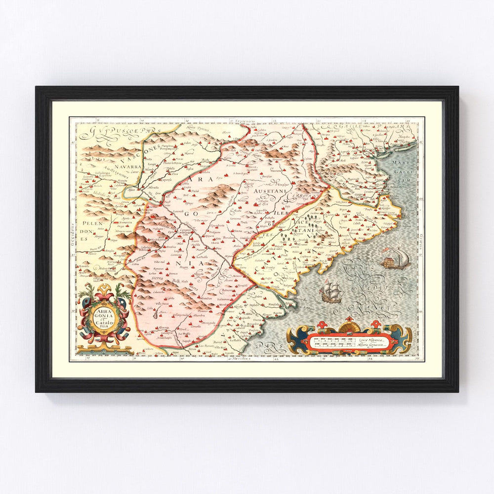 Aragon & Catalonia Spain Vintage Map 1623