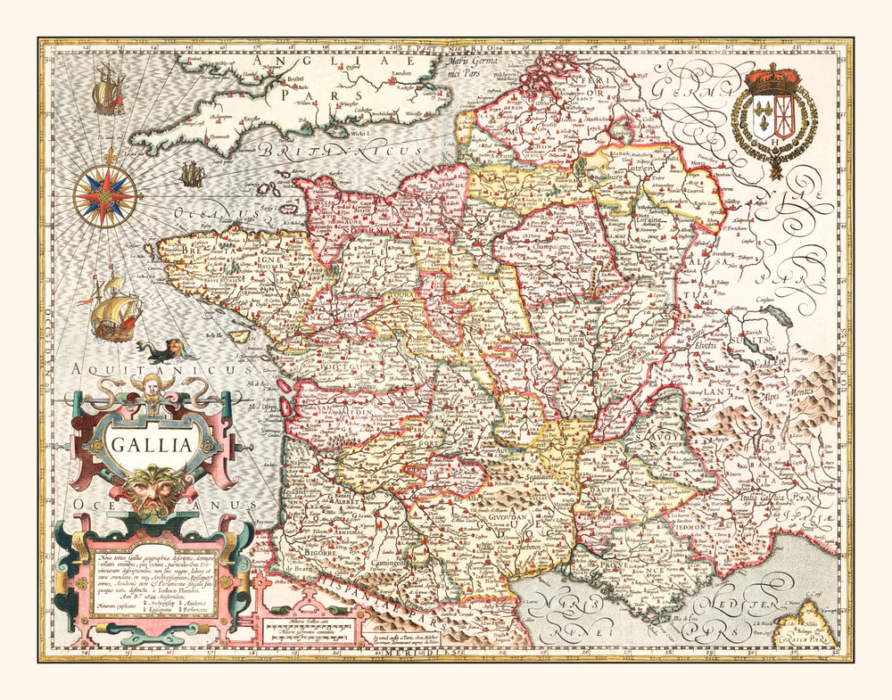 Vintage Map of Gaul France, 1623 print style example