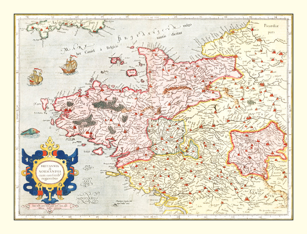Vintage Map of Brittany & Normandy France, 1623 print style example