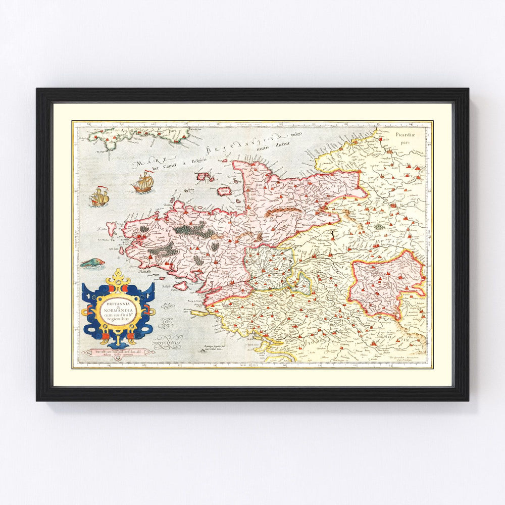Brittany & Normandy France Vintage Map 1623